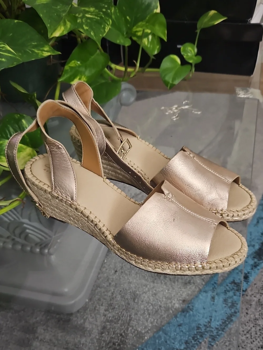 Clarks Rose Gold Espadrille Wedge Slingbacks